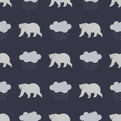Seamless Bear and Raining Clouds Pattern Design. Vector design for paper, cover, wallpaper, fabric, textile, interior decor and other project.