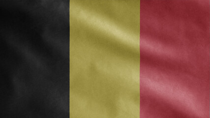 Belgian flag waving in the wind. Close up of Belgium banner blowing, soft silk.