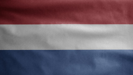 Dutch flag waving in the wind. Close up of Netherlands banner blowing, soft silk