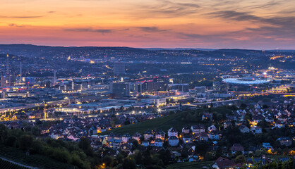 Fototapeta na wymiar Stuttgart germany skyline aerial view city downtown at night.
