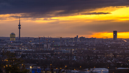 Fototapeta na wymiar Munich germany after sunset skyline aerial view.