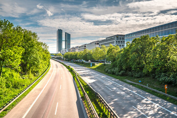 Munich skyscrapers aerial view bavaria germany.