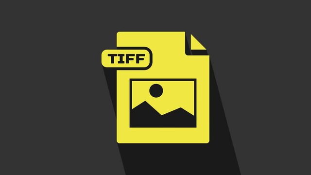 Yellow TIFF file document. Download tiff button icon isolated on grey background. TIFF file symbol. 4K Video motion graphic animation
