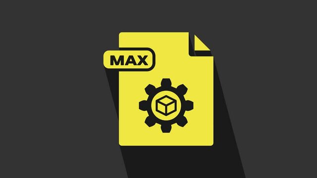 Yellow MAX file document. Download max button icon isolated on grey background. MAX file symbol. 4K Video motion graphic animation