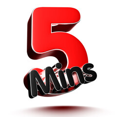 5 mins isolated on white background illustration 3D rendering with clipping path.