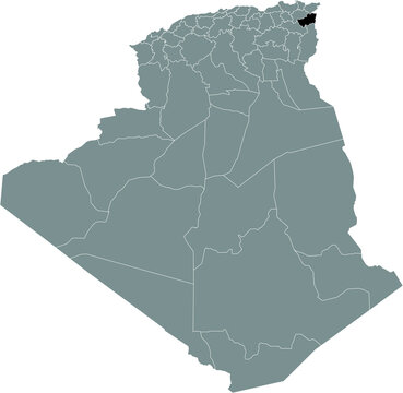 recommend clip art: Black location map of the Algerian Souk Ahras province inside gray map of Algeria