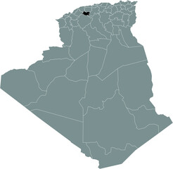 Black location map of the Algerian Tissemsilt province inside gray map of Algeria