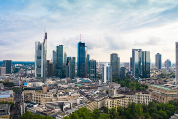 View of the skyline of the financial district in Frankfurt from above