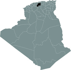Black location map of the Algerian Médéa province inside gray map of Algeria