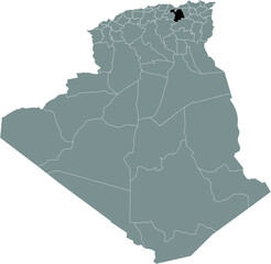 Fototapeta premium Black location map of the Algerian Sétif province inside gray map of Algeria
