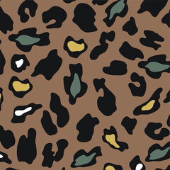 Naklejka na ściany i meble Abstract animal skin leopard seamless pattern design. Jaguar, leopard, cheetah, panther fur. Seamless camouflage background for fabric, textile, design, cover, wrapping.