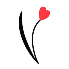 Heart flower vector illustration. Hand drawn Valentine's Day plant. Lovely red flower isolated on white background. Vector stock illustration.