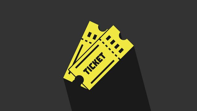 Yellow Ticket icon isolated on grey background. 4K Video motion graphic animation