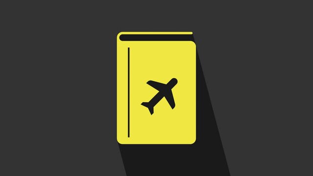 Yellow Cover book travel guide icon isolated on grey background. 4K Video motion graphic animation