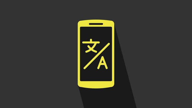 Yellow Online translator icon isolated on grey background. Foreign language conversation icons in chat speech bubble. Translating concept. 4K Video motion graphic animation