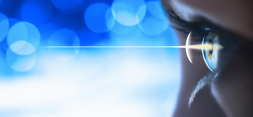 Studio shot of light beam coming from eye