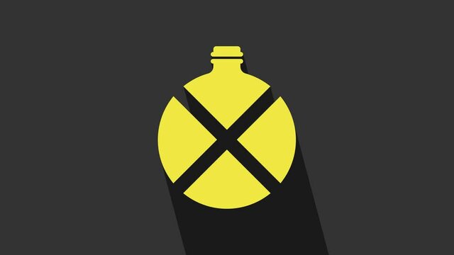 Yellow Canteen water bottle icon isolated on grey background. Tourist flask icon. Jar of water use in the campaign. 4K Video motion graphic animation