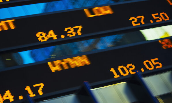 USA, New York, New York City, Close-up of trading board
