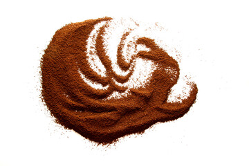 Ground coffee texture on white background