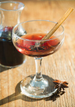 Close up of glass of mulled wine