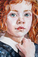 Portrait of a young red-haired girl. Oil painting on canvas.
