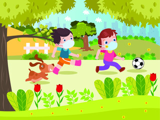 Kids playing soccer vector concept for banner, website, illustration, landing page, flyer, etc.