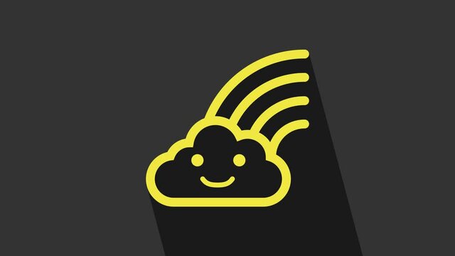 Yellow Rainbow with cloud icon isolated on grey background. 4K Video motion graphic animation
