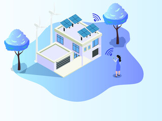 Fototapeta na wymiar Green energy smart house isometric 3d vector concept for banner, website, illustration, landing page, flyer, etc.