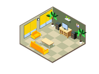 Living room isometric 3d vector concept for banner, website, illustration, landing page, flyer, etc.