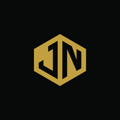 Initial letter JN hexagon logo design vector
