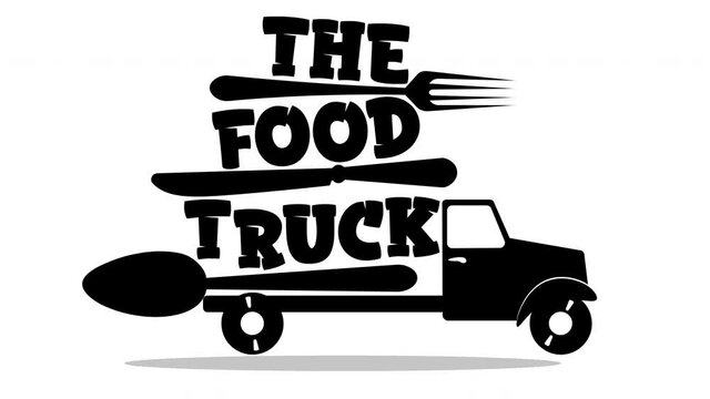 street food truck logo with spoon, fork and knife. animated