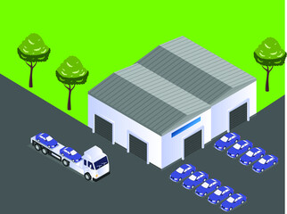 Car factory isometric 3d vector concept for banner, website, illustration, landing page, flyer, etc.