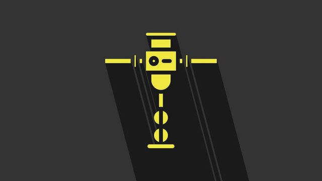 Yellow Construction jackhammer icon isolated on grey background. 4K Video motion graphic animation