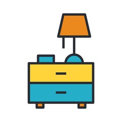 Nightstand with lamp in flat style. Vector illustration isolated on white background.