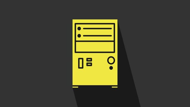 Yellow Computer icon isolated on grey background. PC component sign. 4K Video motion graphic animation