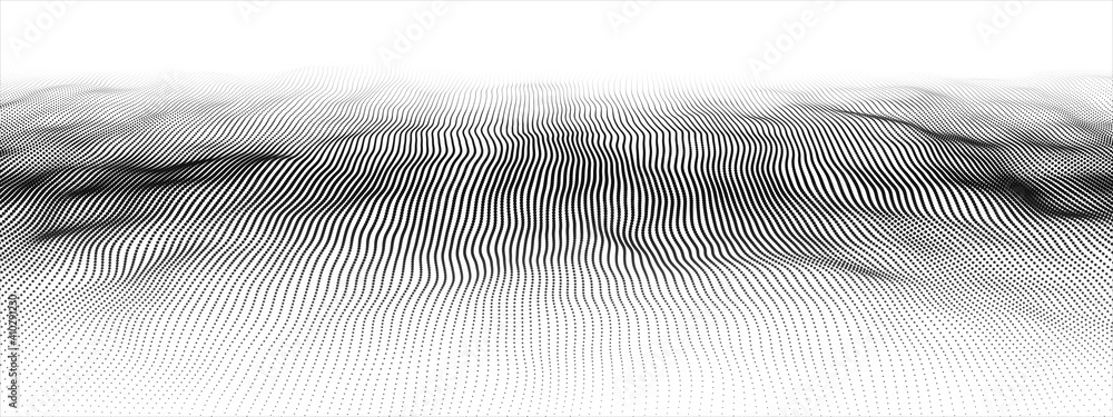 Poster wave 3d. wave of particles. dynamic wave on white background. futuristic point wave. design for post