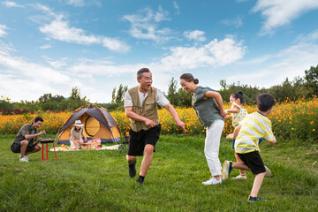 Happy family in the outdoor outing