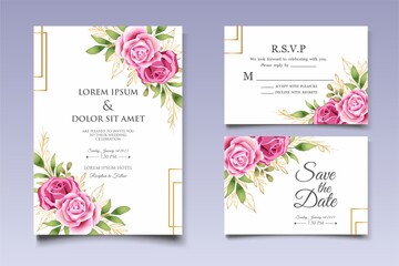 Fototapeta na wymiar Wedding invitation template set with elegant floral decoration