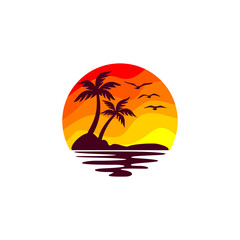Beach Logo and Summer logo template vector illustration, 
Template for logo on the theme of tourism with a palm trees.