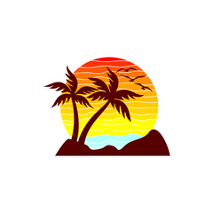Beach Logo and Summer logo template vector illustration, 
Template for logo on the theme of tourism with a palm trees.