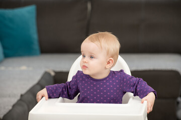 Portrait of a Happy Baby in the Highchair