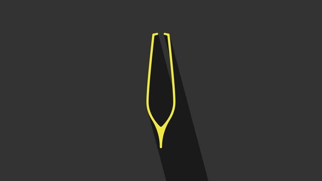 Yellow Eyebrow tweezers icon isolated on grey background. Cosmetic tweezers for ingrown hair. 4K Video motion graphic animation