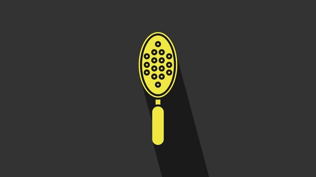 Yellow Hairbrush icon isolated on grey background. Comb hair sign. Barber symbol. 4K Video motion graphic animation