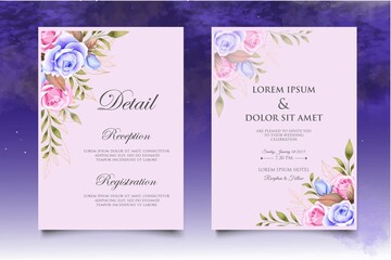 Wedding invitation template set with elegant floral decoration
