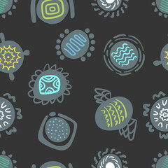 vector variety ethnic circle seamless pattern on black