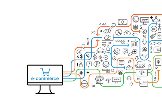 E-commerce business diagram to succeed. E-commerce asset for presentation or social media cover. vector illustration
