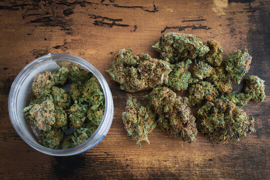 The Marijuana Strains, Blue Dream (inside Of Jar) And Northern Lights.