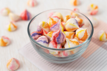 Homemade colourful stripes French vanilla meringue cookies