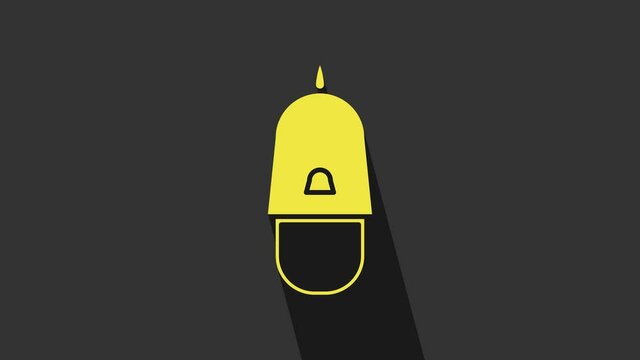 Yellow Police cap with cockade icon isolated on grey background. Police hat sign. 4K Video motion graphic animation