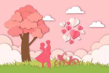 Valentine's Day paper cut style  illustration